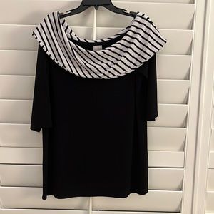 Chico’s black and white top. May be worn off the shoulders. 95% Poly 5% Spandex